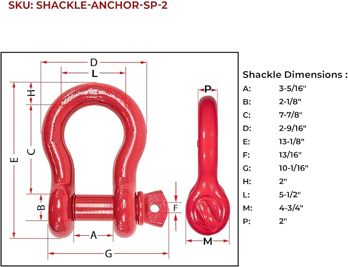 Mytee Products 2" Anchor Shackle Forged Carbon Steel w/Alloy Screw Pin Load Limit # 35 Tons (70,000 lbs) | Double Rust Protection Heavy Duty D Ring Shackle for Towing, Rigging & Vehicle Recovery