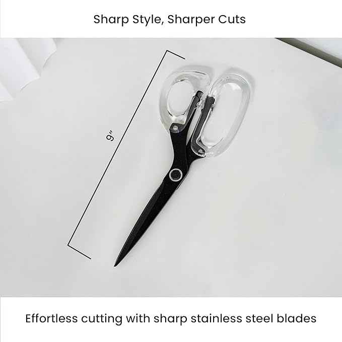 OfficeGoods 9??Stainless Steel Acrylic Scissors for Office and Home - Aesthetic and Sharp All Purpose Scissors, Perfect for Sewing, Arts and Crafts - Matte Black