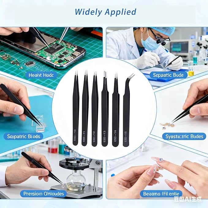 30Pcs（5set） ESD Tweezers Set Precision Tweezers Set ，Anti-Static Stainless with Storage Canvas Bag，for Craft,Electronics Repair,jewelry repair,Laboratory Work Etc