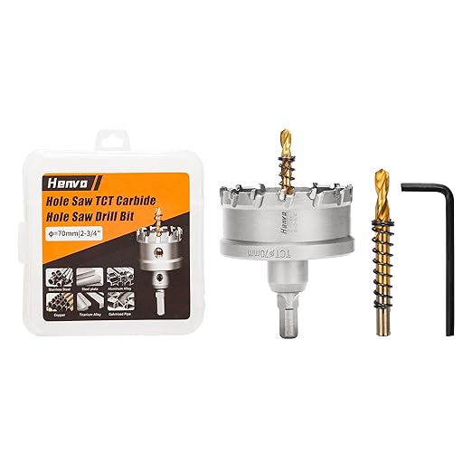 Hole Saw 2-3/4" (70mm) Heavy Duty Carbide with 2 Pilot Drill Bits - Metal Hole Cutter Cuts Stainless Steel, Iron, Copper, Brass, Plastic
