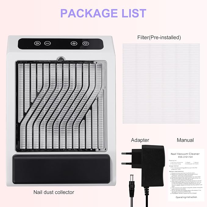 Nail Dust Collector for Nail Tech with Wrist Rest Design,3700RPM Powerful Nail Vacuum Fan,10 Speed Adjustable Dust Collector with Reusable Filter,Ideal for Gel Polish,Pedicures,Salon & Home Use
