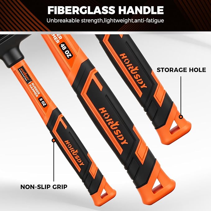 HORUSDY 4-Piece Dead Blow Hammer Set (0.5lb, 1lb, 2lb, 3lb) – One-Piece Molded Body, Steel Shot Filled, No Rebound, Non-Spark, Non-Slip Grip, for Auto, Carpentry & Tile Work