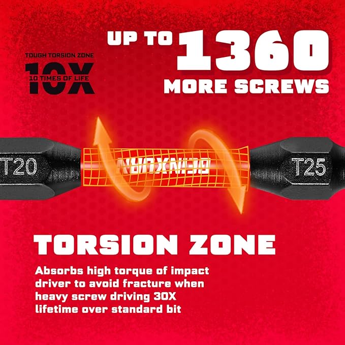 10Pcs T20-T25 Impact Double End Screwdriver Bit Set, 2.56 in. #2 Torx /#25 Torx Power Driver Bits, Magnetic S2 Steel Two Sides Screwdriver Bits Set with Storage M-Box