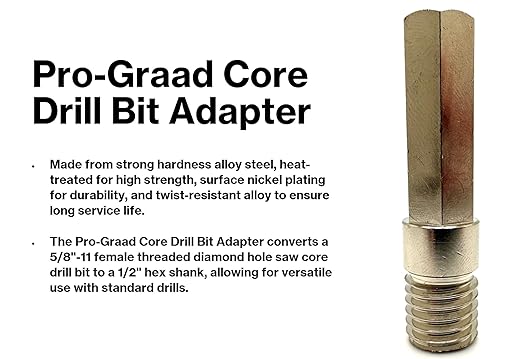 Core Drill Bit Adapter 5/8"-11 Thread to 1/2" Hex Shank, 5/8-11 Male Drill Bit Adapter for Threaded Diamond Hole Saw Core Drill Bit (5/8"-11 Thread to 1/2" Hex Shank, 1)