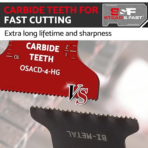 S&F STEAD & FAST Oscillating Tool Blade Carbide, Multitool Blades Industrial-Strength, Universal Fit for Quick Release, Oscillating Saw Blades for Hard Metal, Nails, Screws, Bolts, 4-Pack