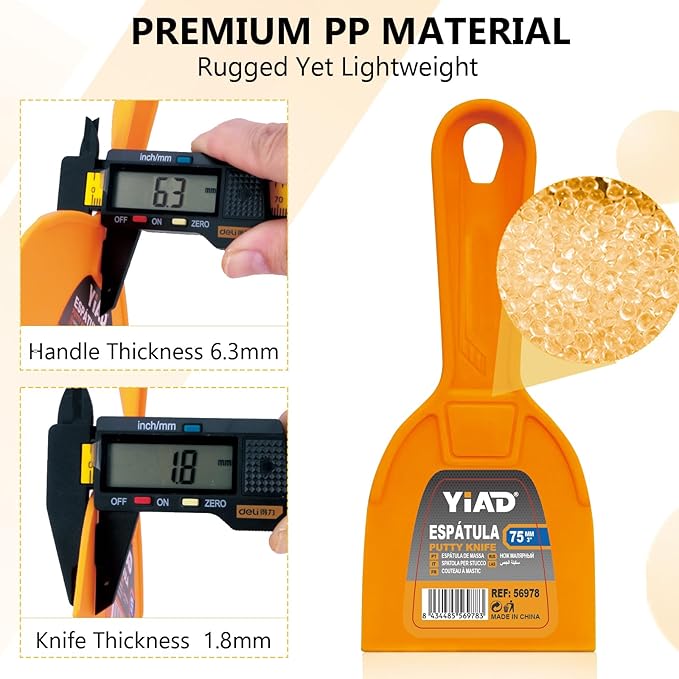 6 Pack Putty Knife 1.5" 2" 3" 4" 5" 6" Plastic Paint Scraper Tool Set Heavy Duty Drywall Repair kit,Flexible Spackle Knives with Hang Hole,Wall Putty for Spreader,Wallpaper,Mud,Plaster,Taping,Floor