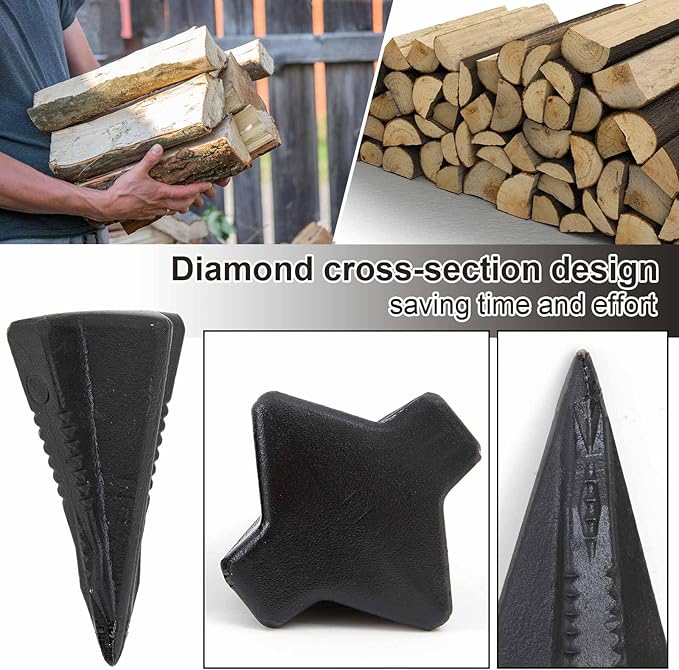1 Pcs 5 Lbs Manual Log Splitter Wedge Wooden Splitting Wedges 4-Direction Diamond Design Forged Steel Tool for Easy Wood Splitting Splits Firewood into 4 Pieces, Effortless