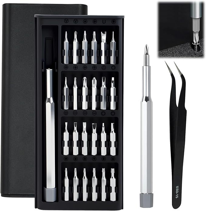 24-In-1 Magnetic Screwdriver Set, Mini Repair Toolkit with Micro Bits, for Watch Glasses Electronics Phone Computer Laptop Game Console Maintenance, Home Use with Repair Tweezers