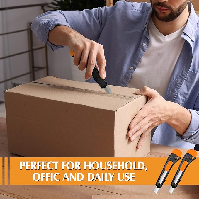 Lasnten 150 Pack Box Cutter Retractable Utility Knife 18mm Wide Blade Cardboard Cutter Suitable for Office Art, Craft and Home Use