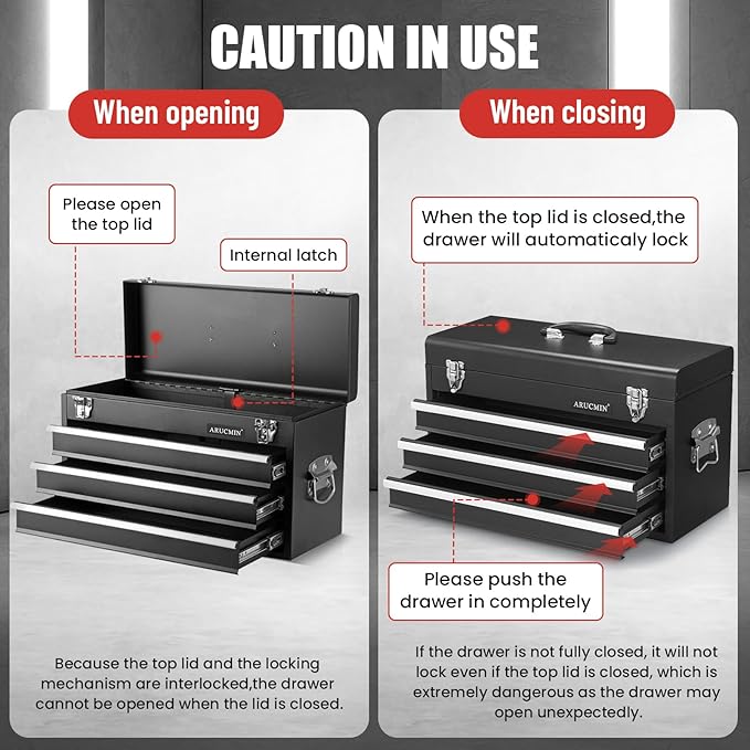 ARUCMIN 438-Piece Mechanics Tool Set with 3-Drawer Heavy Duty Metal Box Repair Tool Kit -02