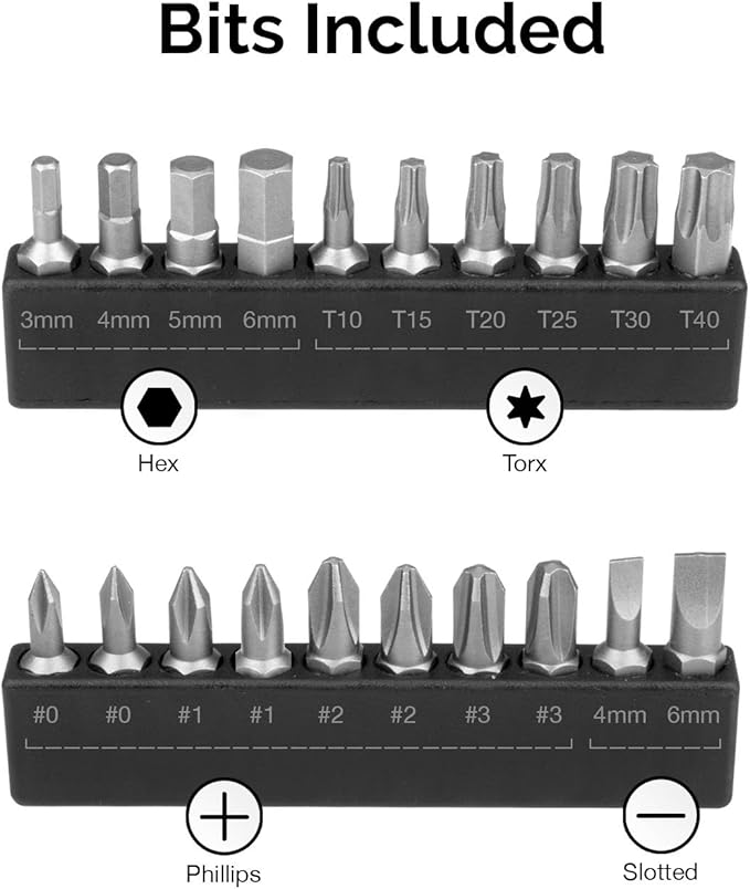 NEIKO 10573B 1/4??Torque Screwdriver Set, 20 Hex Bits, 10 to 50 In-Lbs, Long Shank Screwdriver Torque Wrench, Adjustable Inch-Pound Torque Screwdriver for HVAC and Gunsmiths