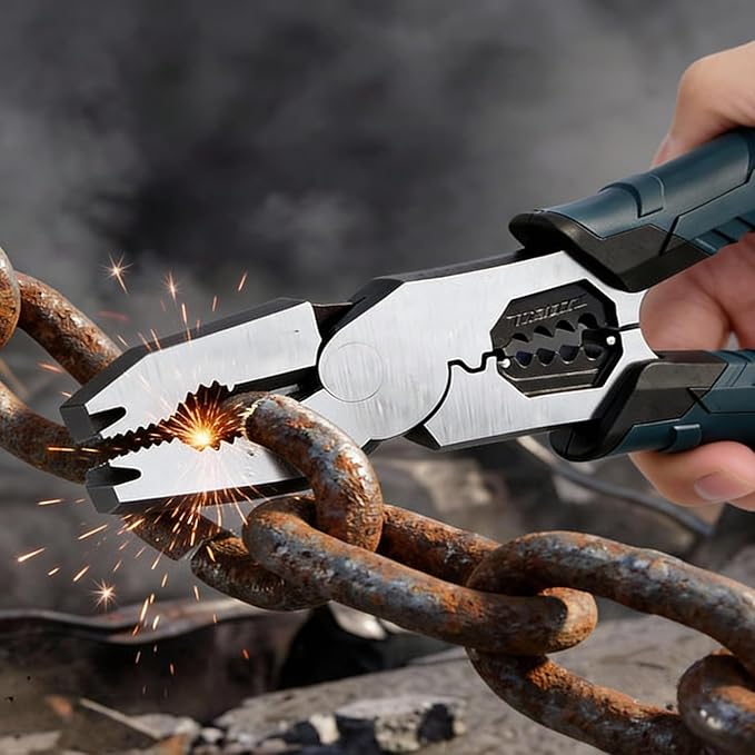 Industrial-Grade Multi-function Cutting Pliers, 9-in-1 Multi-Functional Pliers Nail Puller/Wire Cutter/Stripper/Crimper, Compound Action Leverage Design Industrial CR-V Plier, Tool for Home Repair