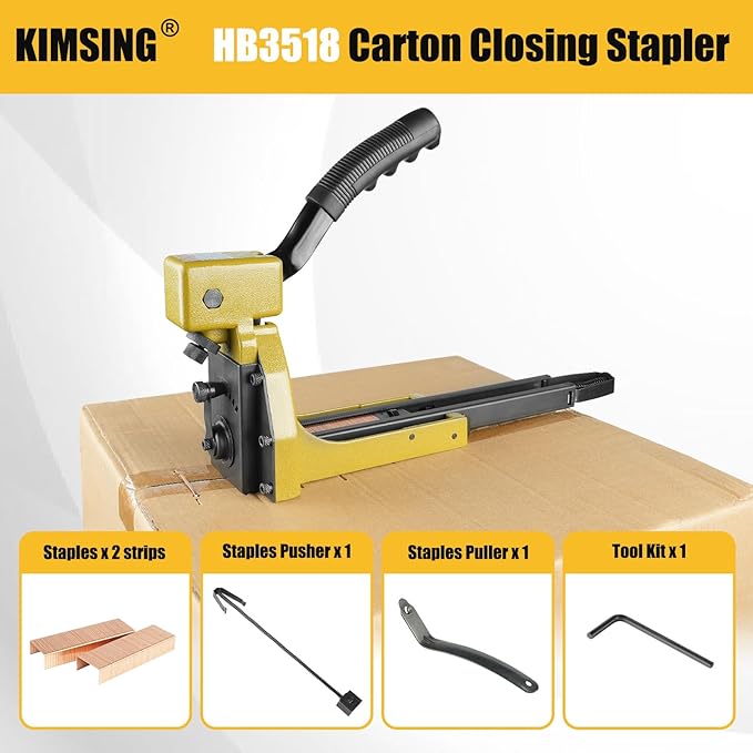 HB3518 Manual Carton Closing Stapler, 16 Gauge 1-3/8-Inch Crown, 3/4-Inch Length Carton Staples, Carton Stapler, Corrugated Carton Staple Gun for Closing Cartons Folding Boxes
