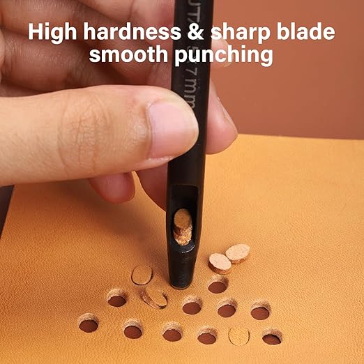 WUTA 5 Size Oval Leather Hole Punch Set,Carbon Steel Belt Hole Puncher, Leather Hand Punching Tool for Leathercraft Working