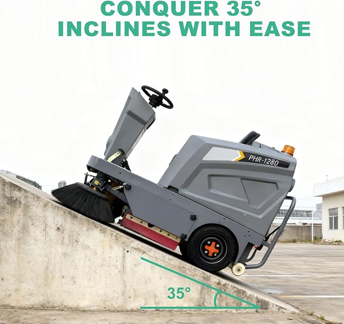 50.4" Ride-on Industrial Sweeper, Floor Cleaning Machine 92,600 sq ft/h Efficiency, 26.4 Gal Hopper Brushless Motor for Warehouse Factory Parking Lot