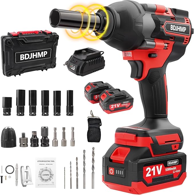 Cordless Impact Wrench 1/2 Inch, 1500 N.m/1106ft-lbs Brushless Impact Gun Compatible with Makita 18V Batteries, 3000 RPM High Torque Electric Power Impact Driver Set for Car Home (Red With Battery)