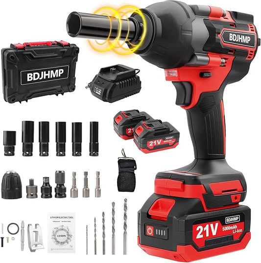 Cordless Impact Wrench 1/2 Inch, 1500 N.m/1106ft-lbs Brushless Impact Gun Compatible with Makita 18V Batteries, 3000 RPM High Torque Electric Power Impact Driver Set for Car Home (Red With Battery)