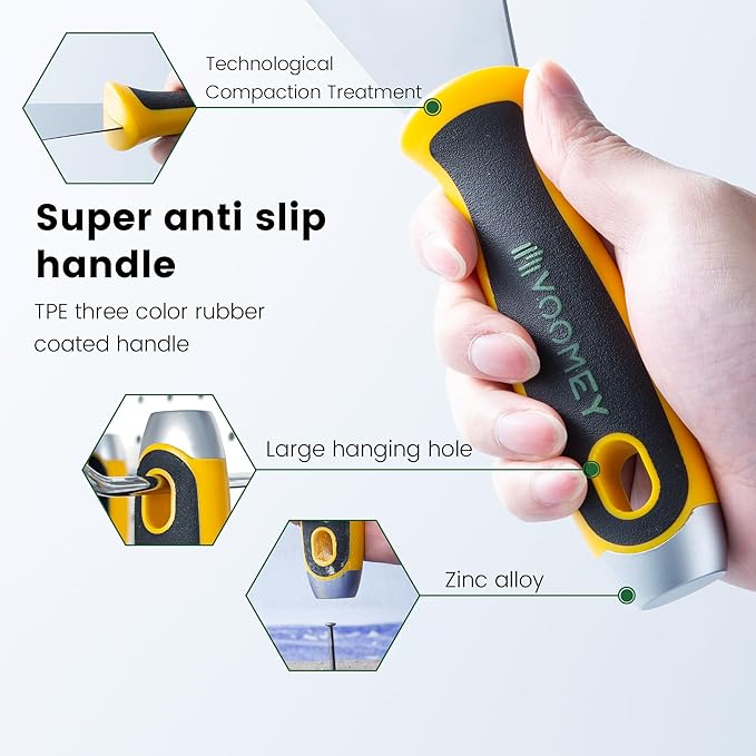 VOOMEY Putty Knife Set, 420 Stainless Steel Paint Scraper Tools,Taping Knives 6pcs, Drywall Knife Set Used for Renovating Old Walls, Applying Putty, Removing Wallpaper