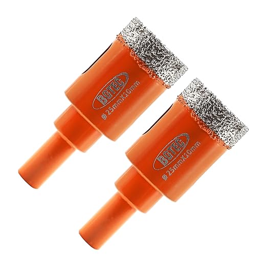 Dry Diamond Drill Bit - BGTEC 2pcs 1" 25mm Hole Saw for Granite,Marble,Masonry, Concrete, Tile/Ceramic, Glass, Hard Plastic,Vacuum Brazed Diamond Core Drill Bit Kit