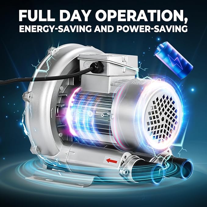 0.6HP Regenerative Blower, 41CFM 110V 60Hz Single Phase, High-Pressure Vortex Ring Blower, Industrial Vacuum Pump for Air Blowing Or Suction for Sewage Aeration Aquarium Fish Pond, Silver