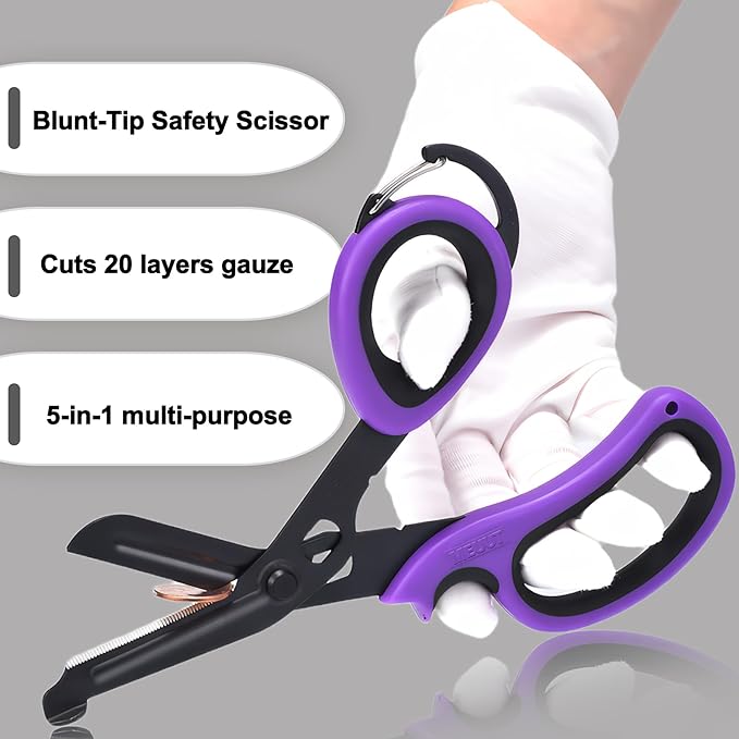 MEUUT 2 Pack Medical Scissors Trauma Shears with Carabiner design, 7.5" Fluoride Coated Non-stick Blades Bandage Scissor for Nurses, EMT, Household, outdoors