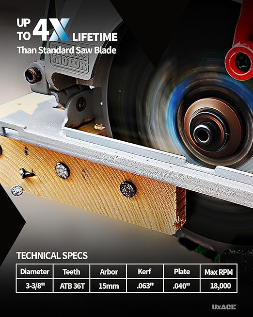 UXACE 3-3/8-Inch 36-Tooth Circular Saw Blade, 15 mm Arbor, Ultra Finish General Purpose Cutting, Carbide Tip, Thin Kerf, for Plywood, MDF, OSB, Laminated, Plastic, Thin Aluminum, 3 Pack
