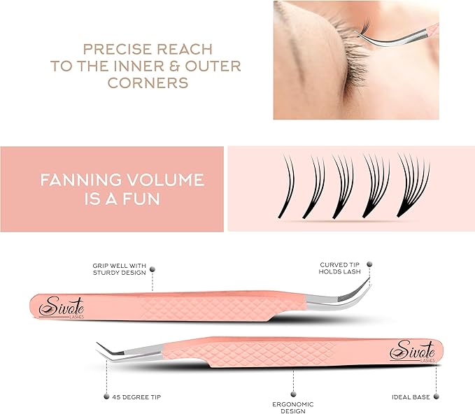 SIVOTE Lash Tweezers for Eyelash Extensions, Pack of 5 Peach – Lash Extension Tweezers Set with Diamond Grip, Precision Fiber Tip for Volume Eyelash Extensions