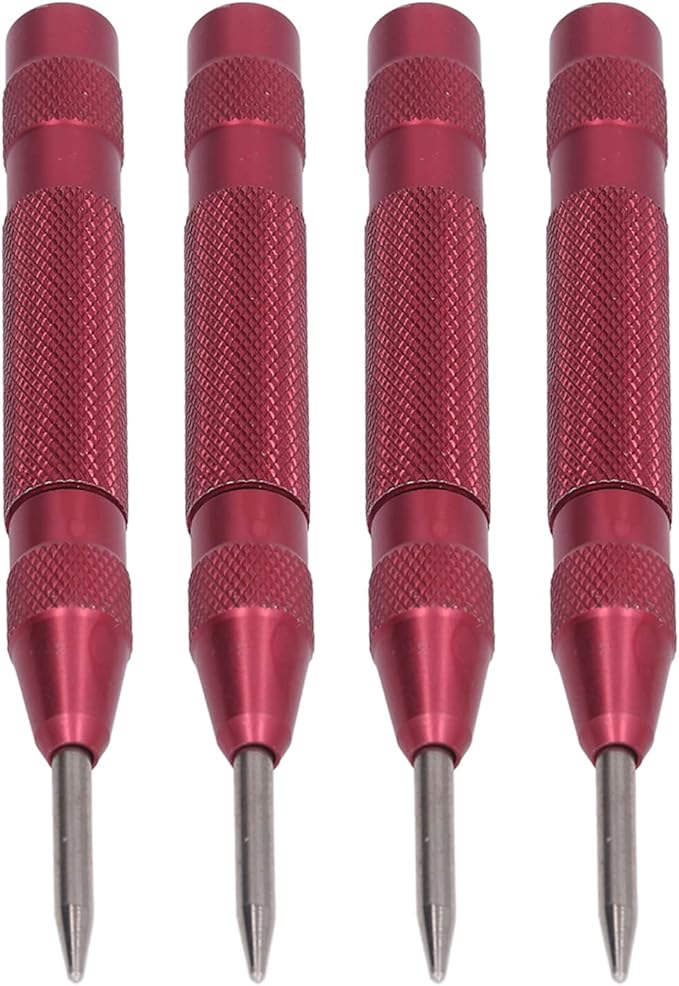Center Punch, 4Pcs 5inches Center Punch Automatic High Speed Steel Tool Set Kit for Furniture Installation Machine Maintenance (Red)