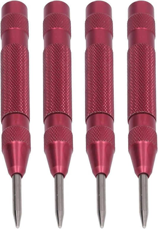 Center Punch, 4Pcs 5inches Center Punch Automatic High Speed Steel Tool Set Kit for Furniture Installation Machine Maintenance (Red)