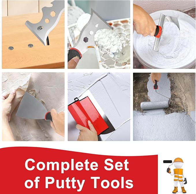 Drywall Skimming Blade Set with Portable Case, 10??16??24??32??Skimming Blades, 7??9??Drywall Compound Rollers, a Extension Handle and Three Drywall Tools for Drywall/Plaster/Wallboard