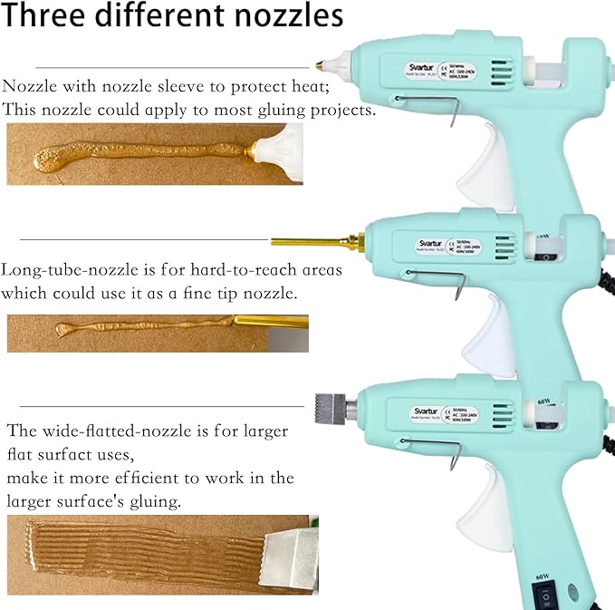 Full Size Hot Glue Gun Kit with 60W/100W/OFF Switch, 9.8ft Extra-long Power Cord Industrial Glue Gun with 2 Nozzles, 15 Glue Sticks, Case, Dual Power High Temp Hot Melt Glue Gun Large for Craft, Green