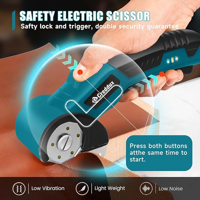 Cordless Electric Scissors竊똂ardboard Cutter Heavy Duty Scissor with 3 Blade, Safety Lock & Extra Blade竊똓otary Cutter for Cardboard Fabric Plastic Leather Dark Blue