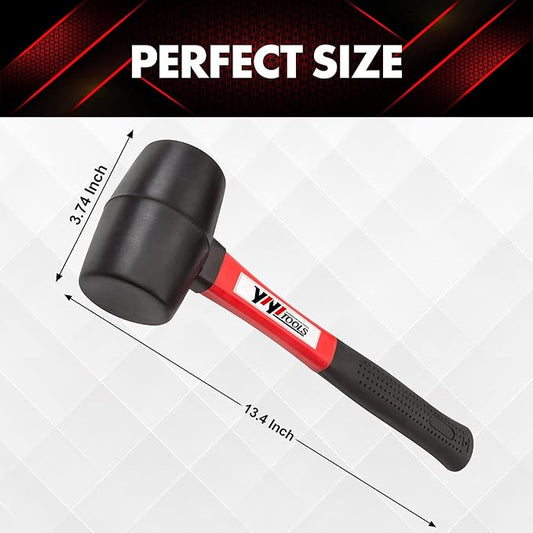 YIYITOOLS YY-2-005 Rubber Mallet Hammer With fiberglass Handle–16-oz, black