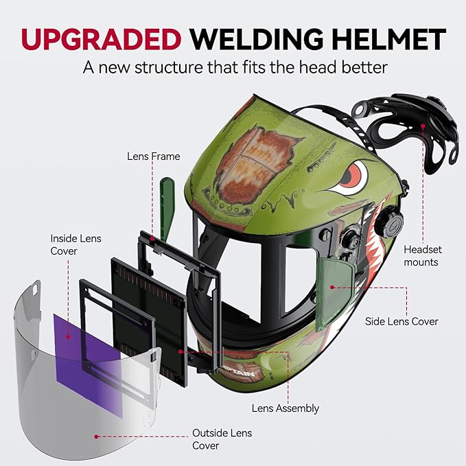 ARCCAPTAIN Auto Darkening Welding Helmet with Side View, 180째 Panoramic View, 1/1/1/1 True Color Large Viewing Welding Hood with 4 Arc Sensor Solar Powered, Wide Shade 4/5-9/9-13 for TIG MIG ARC CUT