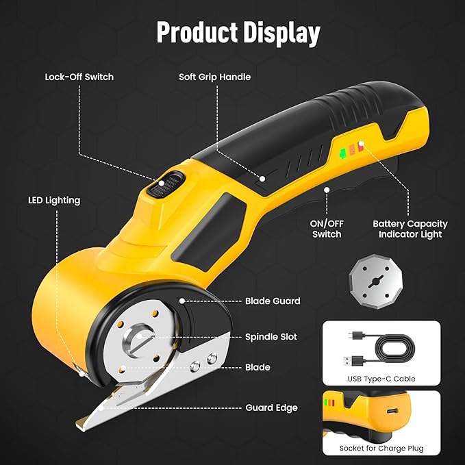 Electric Cardboard Cutter, Electric Box Cutter with 4V 2000mAh Rechargeable Battery, 0.23inch Cutting Thickness for Cardboard, Boxes & Crafting, with Extra Blade
