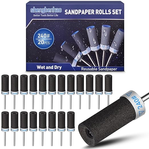 20Pcs 240 Grit Sanding Drums Sandpaper Sticks Set for Dremel Rotary Tool with 1/8" Shank, Sanding Bits Kit Rotary Tool Accessories for Metal Rust Removal/Stone Grinding/Jade Polishing (240 Grit)