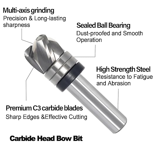 Bowl & Tray Pattern Flush Trim Router Bit 1/2 Shank, 3-Flute, 3/16" Radius, 3/4" Dia, 5/8" Height, Carbide Head Round Nose Cove Juice Groove Router Bit, for Making Wood Bowls/Trimming