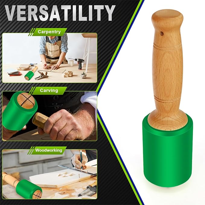 Wood Carving Mallet 12 oz - Non-Slip Urethane Head Woodworking Hammer for Chisels & Carving Tools (deep green)