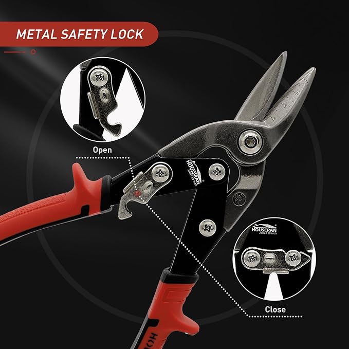10 Inch Aviation Tin Snips Set of 2, Left and Right Cut Offset Stainless Steel Tin Snip, Heavy Duty Metal Cutter with Hang Hole, Scale Markings and Safety Latch, for Cutting Metal Sheet