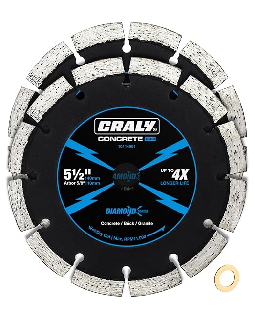 CRALY 5-1/2 Inch Super Thin Segmented Diamond Blade, 5/8 in Arbor, 5.5'' Diamond Stone Blade for Angle Grinder & Masonry Saw, Diamond Cutting Wheel for Cutting Concrete, Brick, Granite, Block, 2PC
