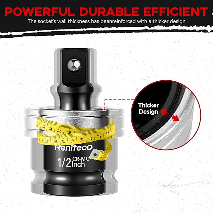 3 Pack Impact Wobble Socket Adapter Kit, 1/2" 3/8" 1/4" Chrome Molybdenum Alloy Steel Universal Joints with 360째 Rotation, Impact Gun Socket Set for Auto Repair & Construction
