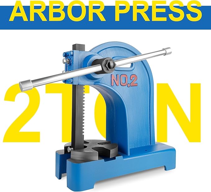 Vohala 1 Ton Arbor Press, Manual Arbor Press, 6"" Maximum Height, Cast Iron Desktop Press for Bending, Stamping, Forming, Stretching (2 Ton Bule)
