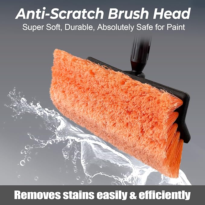 51" Car Wash Brush with Long Handle, Flow-Thru Soft Bristle Car Washing Brush with Extendable Handle and Hose Attachment and On/Off Switch for Car, RV, SUV, Truck, Boat, House Siding