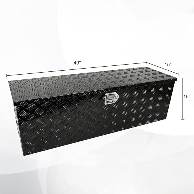 confote 49" Heavy Duty Aluminum Stripes Plated Tool Box Pick Up Truck Bed RV Trailer Toolbox Waterproof Square Storage Organizer with Side Handle, Lock with Keys -49"x 15"x 15"，Black