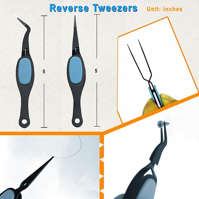 Precision Tweezers Set Anti-Static use for Electronics Soldering, Jewelry-Making, Laboratory & Crafts - Includes Storage Box