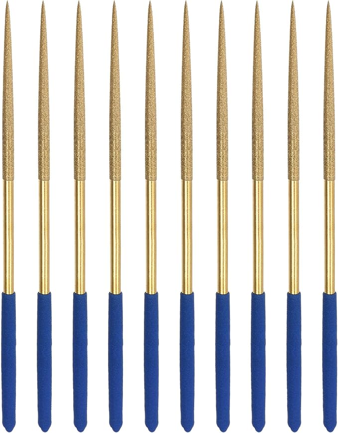 uxcell Diamond Needle File Set 5mm x 180mm, Round Files Titanium Coated Tools for Metal Wood Stone Glass, 10pcs