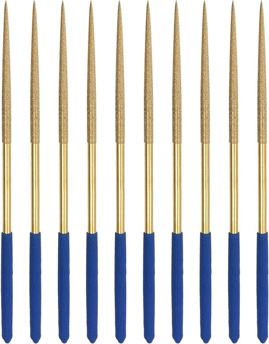 uxcell Diamond Needle File Set 5mm x 180mm, Round Files Titanium Coated Tools for Metal Wood Stone Glass, 10pcs