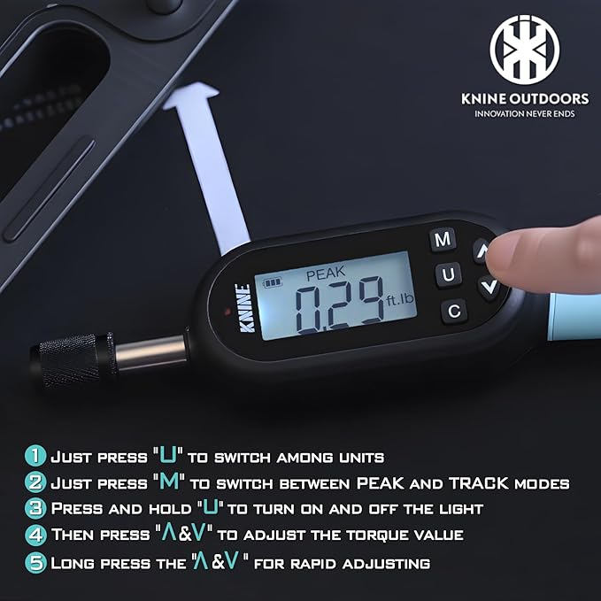 KNINE OUTDOORS 1/4 inch Digital Torque Screwdriver Wrench Driver Set, Inch Pounds lbs for Maintenance, 10-100 in-lb (1.2??2 Nm), Hex Bits, For Tools, Bike Repairing and Mounting