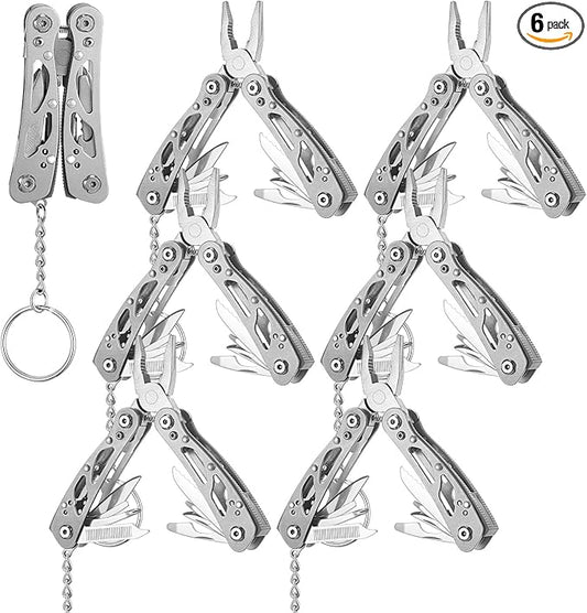 Lasnten 6 Pcs Small Multitool Pliers, Christmas Gifts for Men Stainless Steel Small Multitool Mini Pliers Foldable Knife, Bottle Opener, Screwdriver Apply to Survival, Camping, Dad Gifts (Grey)