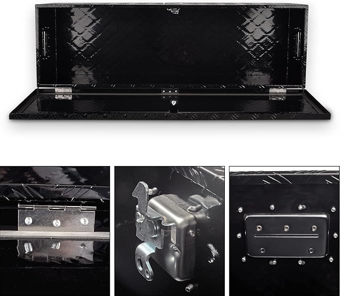 48 Inch Aluminum Truck Tool Box, 5 Bar Tread Pickup Truck Bed Tool Box Storage Organizer with Lock & 2 Keys,Black (48"X15"X15")
